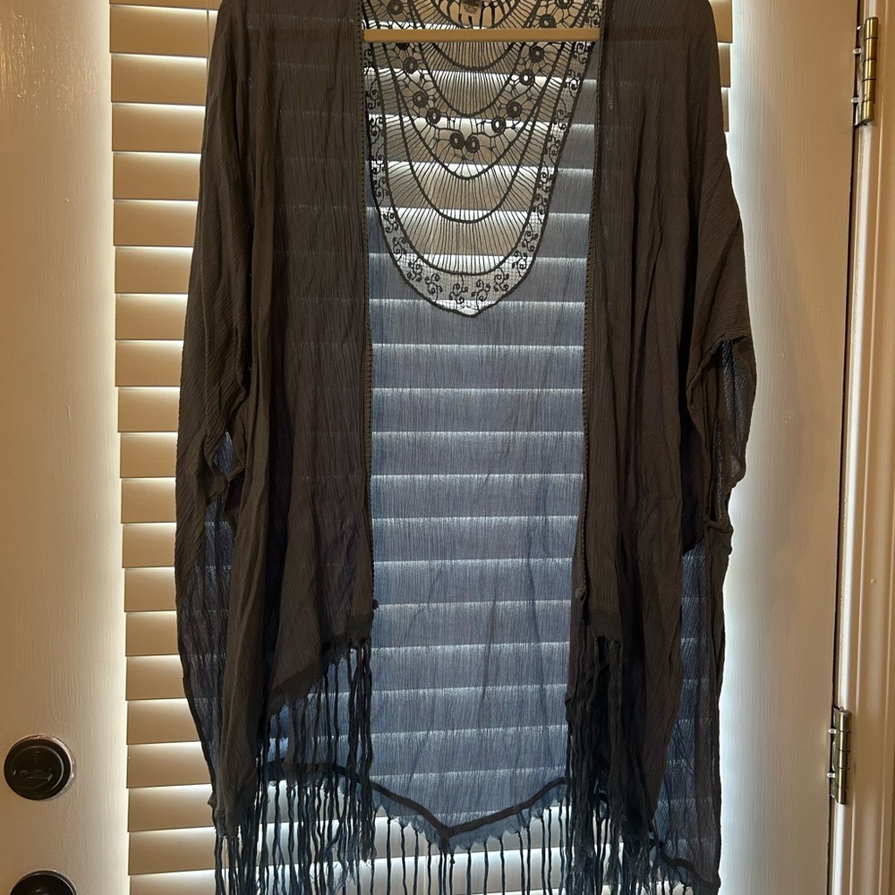 Blue Fringe Kimono Cardigan